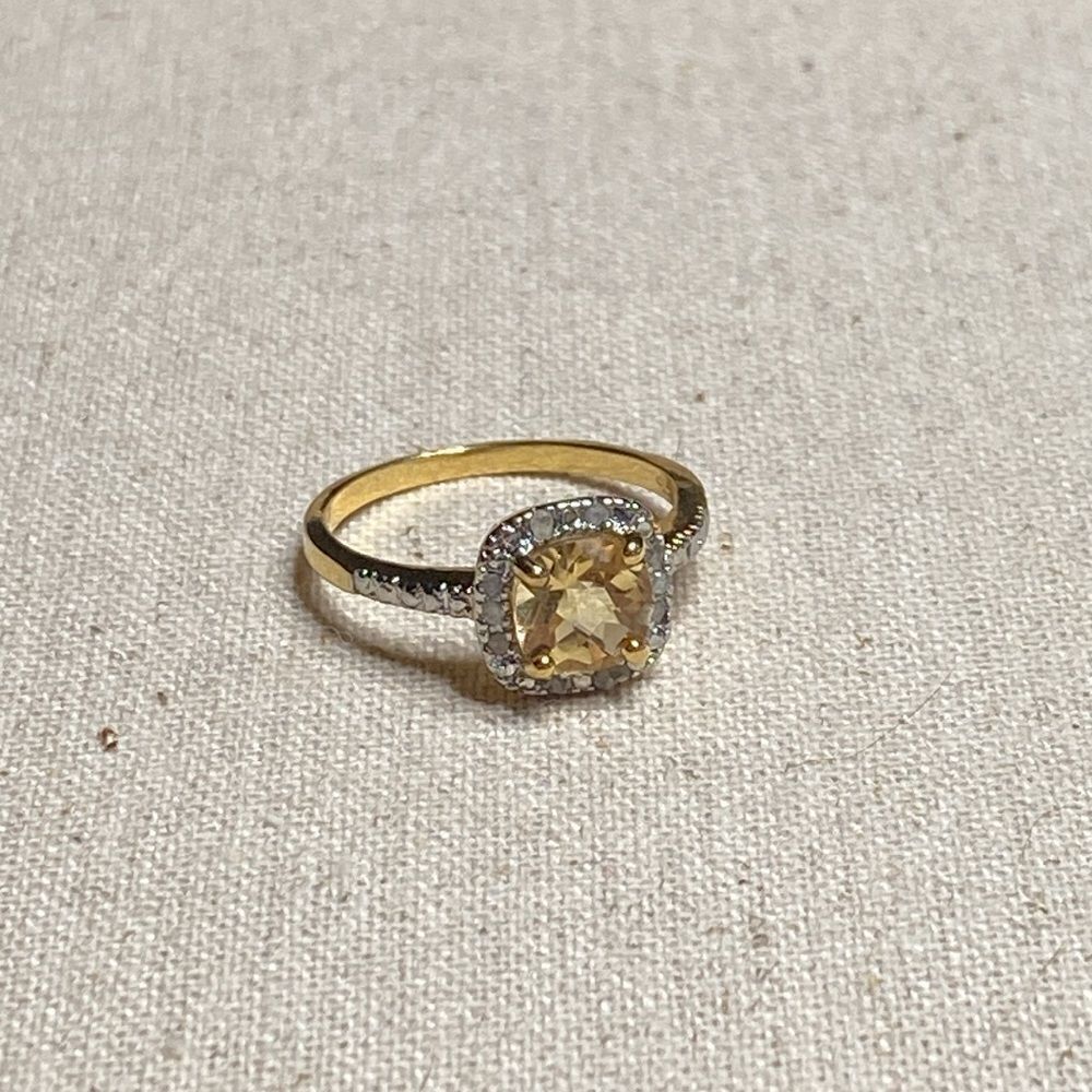 💛 925 & 14k Yellow Gold Plated Citrine & Diamond Halo Ring